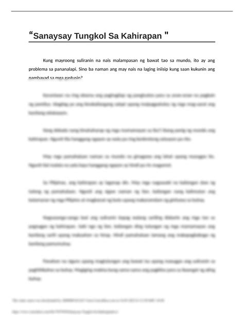 Mga Sanaysay Tungkol sa Kahirapan (7 Sanaysay).